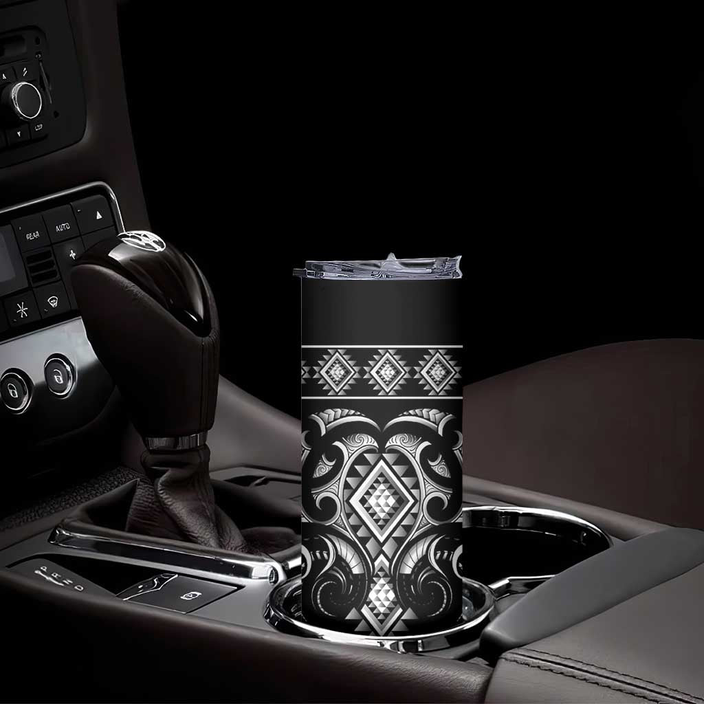 Black Ngaru Taniko With Aotearoa Maori Tattoo Skinny Tumbler LT14 - Polynesian Pride
