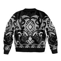 Black Ngaru Taniko With Aotearoa Maori Tattoo Sleeve Zip Bomber Jacket LT14 - Polynesian Pride