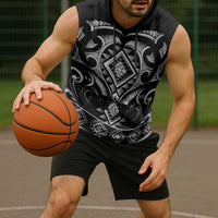 Black Ngaru Taniko With Aotearoa Maori Tattoo Sleeveless Hoodie LT14 - Polynesian Pride