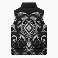Black Ngaru Taniko With Aotearoa Maori Tattoo Sleeveless Puffer Jacket LT14 - Polynesian Pride