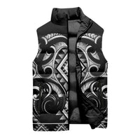 Black Ngaru Taniko With Aotearoa Maori Tattoo Sleeveless Puffer Jacket LT14 - Polynesian Pride