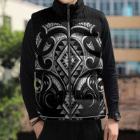 Black Ngaru Taniko With Aotearoa Maori Tattoo Sleeveless Puffer Jacket LT14 - Polynesian Pride