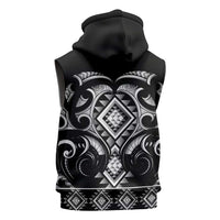 Black Ngaru Taniko With Aotearoa Maori Tattoo Sleeveless Zip Hoodie - Polynesian Pride