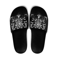 Black Ngaru Taniko With Aotearoa Maori Tattoo Slide Sandals - Polynesian Pride
