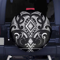 Black Ngaru Taniko With Aotearoa Maori Tattoo Spare Tire Cover LT14 No hole Black - Polynesian Pride