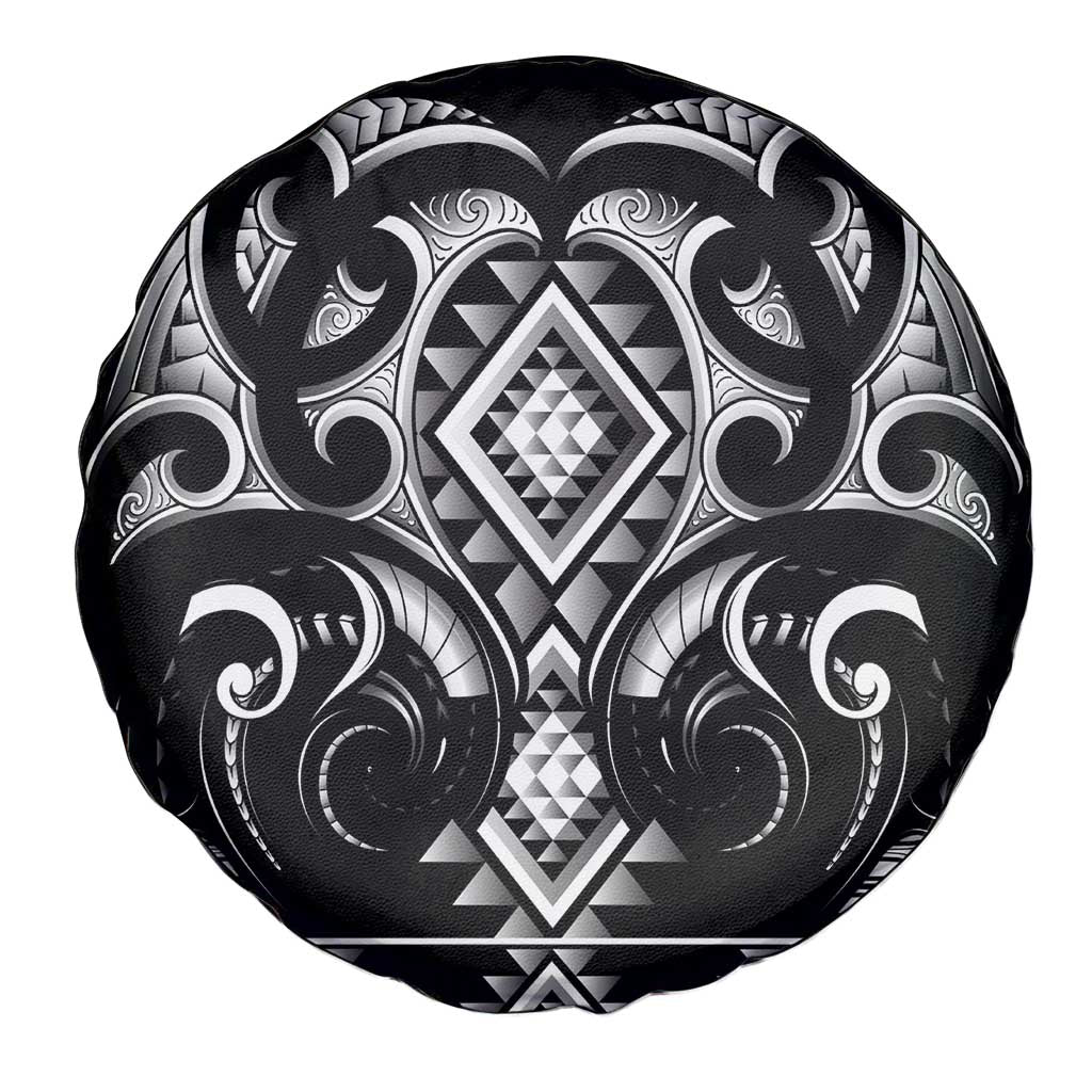 Black Ngaru Taniko With Aotearoa Maori Tattoo Spare Tire Cover LT14 - Polynesian Pride
