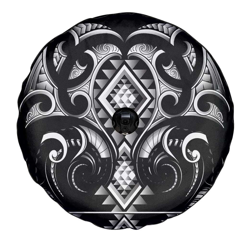 Black Ngaru Taniko With Aotearoa Maori Tattoo Spare Tire Cover LT14 - Polynesian Pride