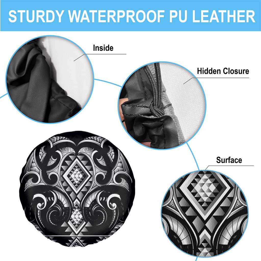 Black Ngaru Taniko With Aotearoa Maori Tattoo Spare Tire Cover LT14 - Polynesian Pride
