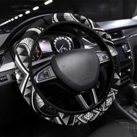 Black Ngaru Taniko With Aotearoa Maori Tattoo Steering Wheel Cover LT14 Universal Fit Black - Polynesian Pride