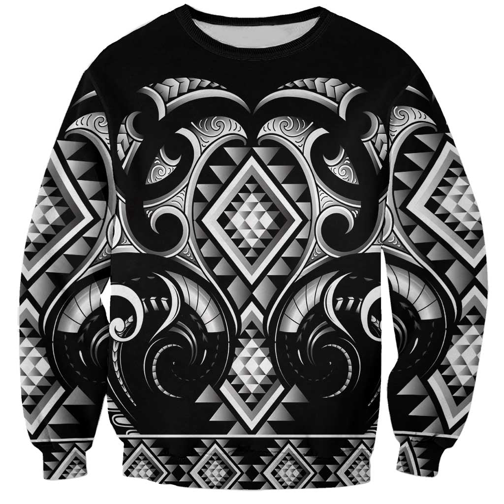 Black Ngaru Taniko With Aotearoa Maori Tattoo Sweatshirt