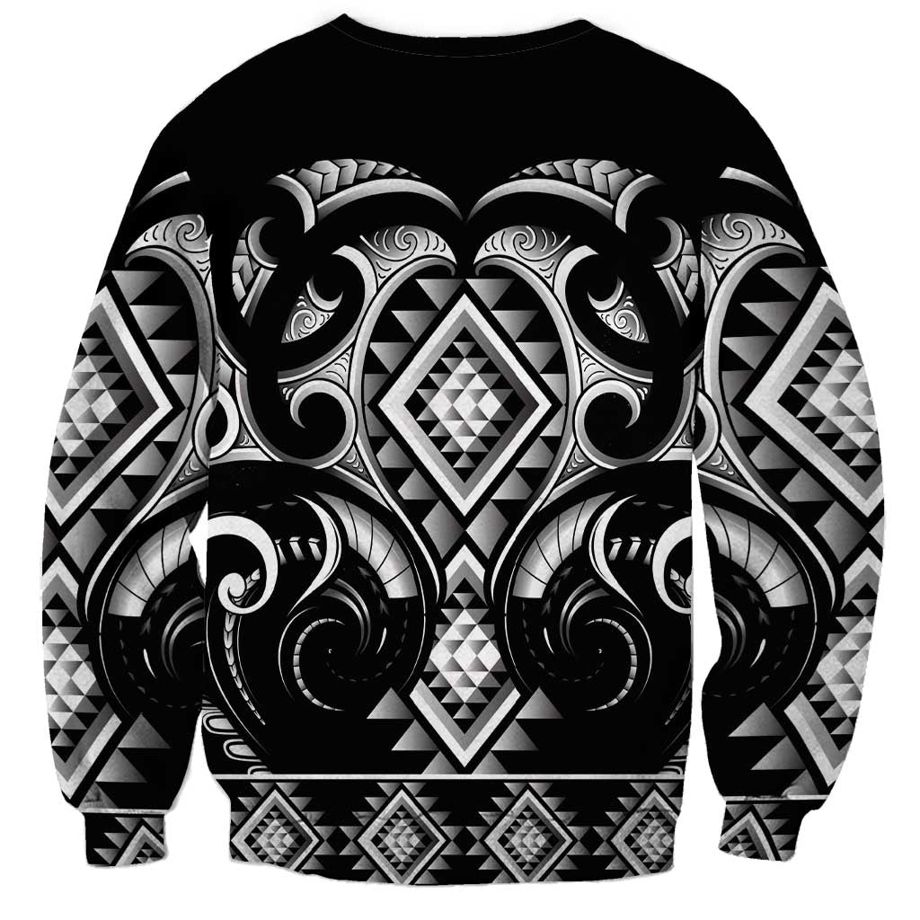 Black Ngaru Taniko With Aotearoa Maori Tattoo Sweatshirt LT14 - Polynesian Pride