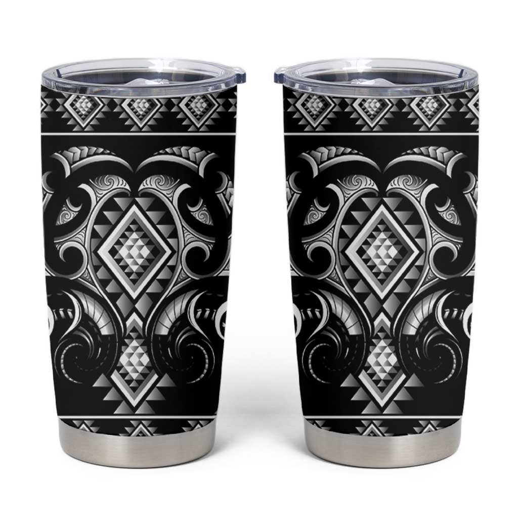 Black Ngaru Taniko With Aotearoa Maori Tattoo Tumbler Cup
