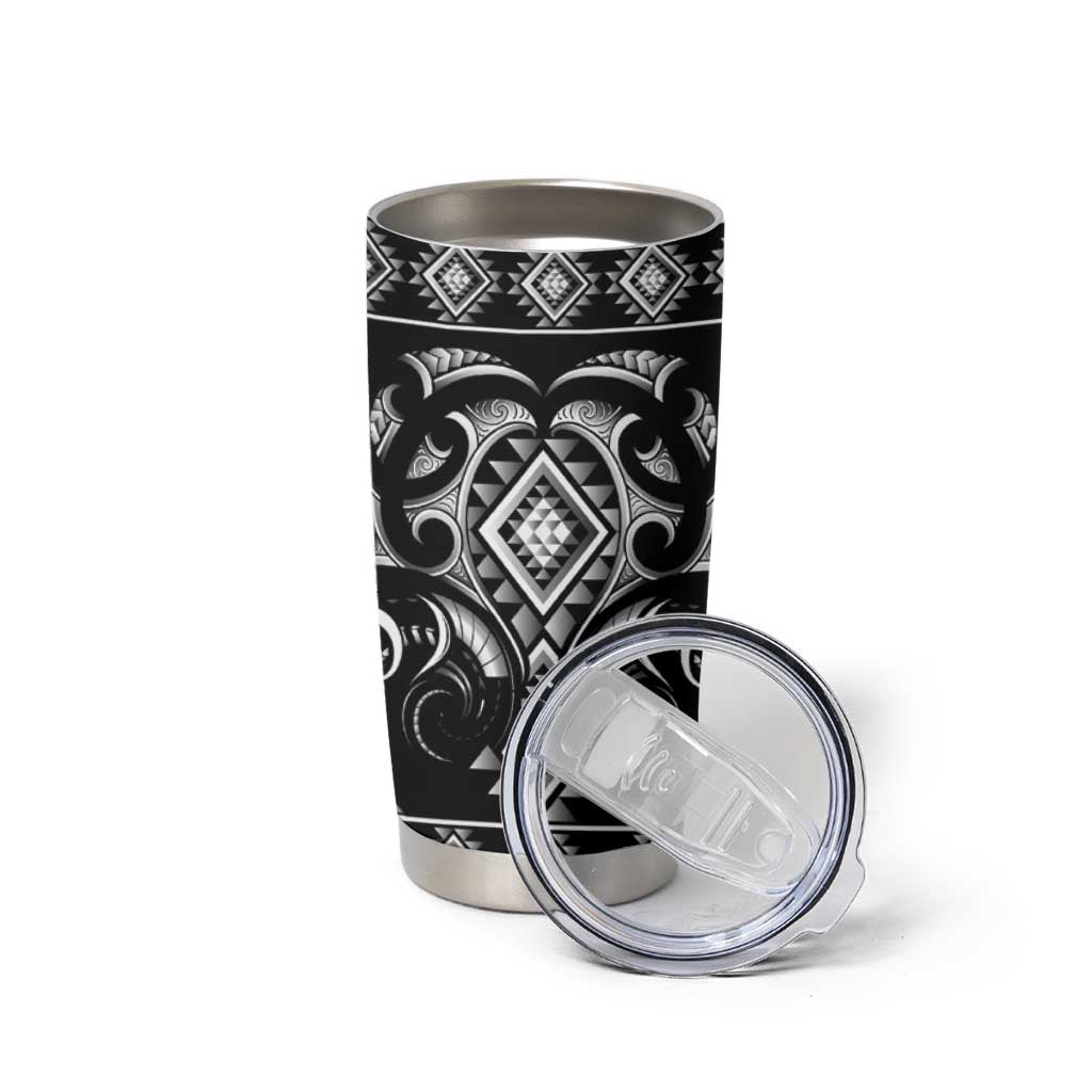 Black Ngaru Taniko With Aotearoa Maori Tattoo Tumbler Cup