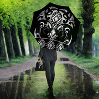 Black Ngaru Taniko With Aotearoa Maori Tattoo Umbrella - Polynesian Pride