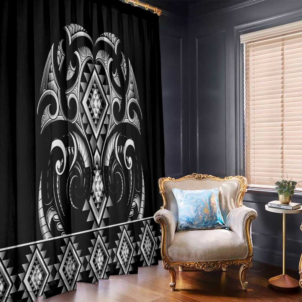 Black Ngaru Taniko With Aotearoa Maori Tattoo Window Curtain