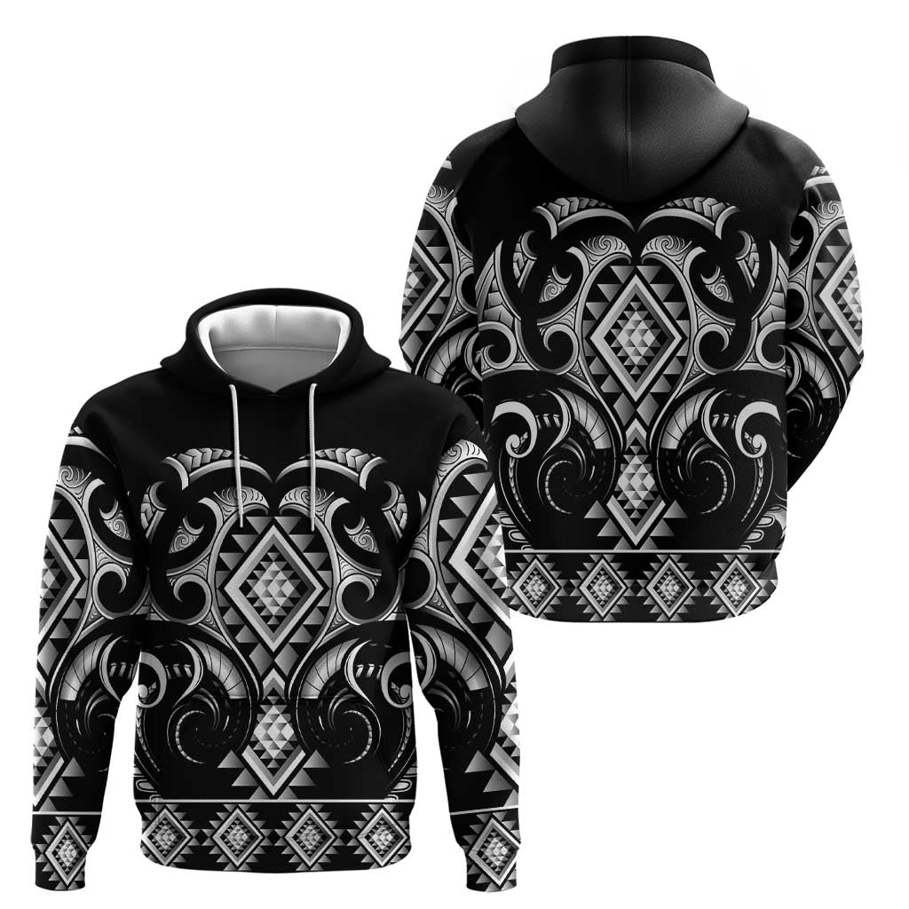 Black Ngaru Taniko With Aotearoa Maori Tattoo Zip Hoodie LT14 - Polynesian Pride