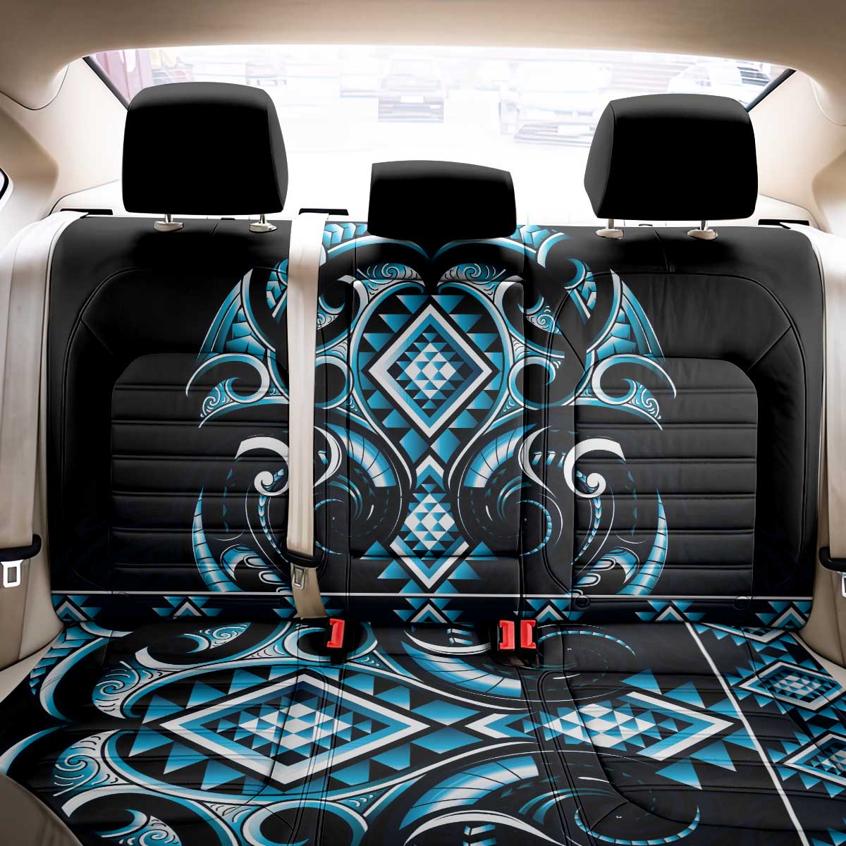 Blue Ngaru Taniko With Aotearoa Maori Tattoo Back Car Seat Cover