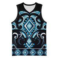 Blue Ngaru Taniko With Aotearoa Maori Tattoo Basketball Jersey LT14 Unisex Blue - Polynesian Pride