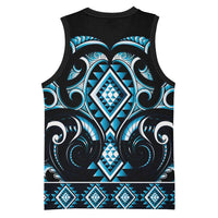 Blue Ngaru Taniko With Aotearoa Maori Tattoo Basketball Jersey LT14 - Polynesian Pride