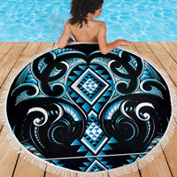 Blue Ngaru Taniko With Aotearoa Maori Tattoo Beach Blanket