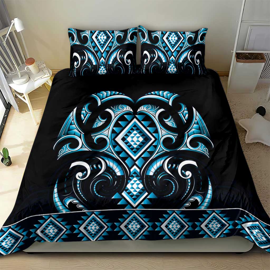 Blue Ngaru Taniko With Aotearoa Maori Tattoo Bedding Set