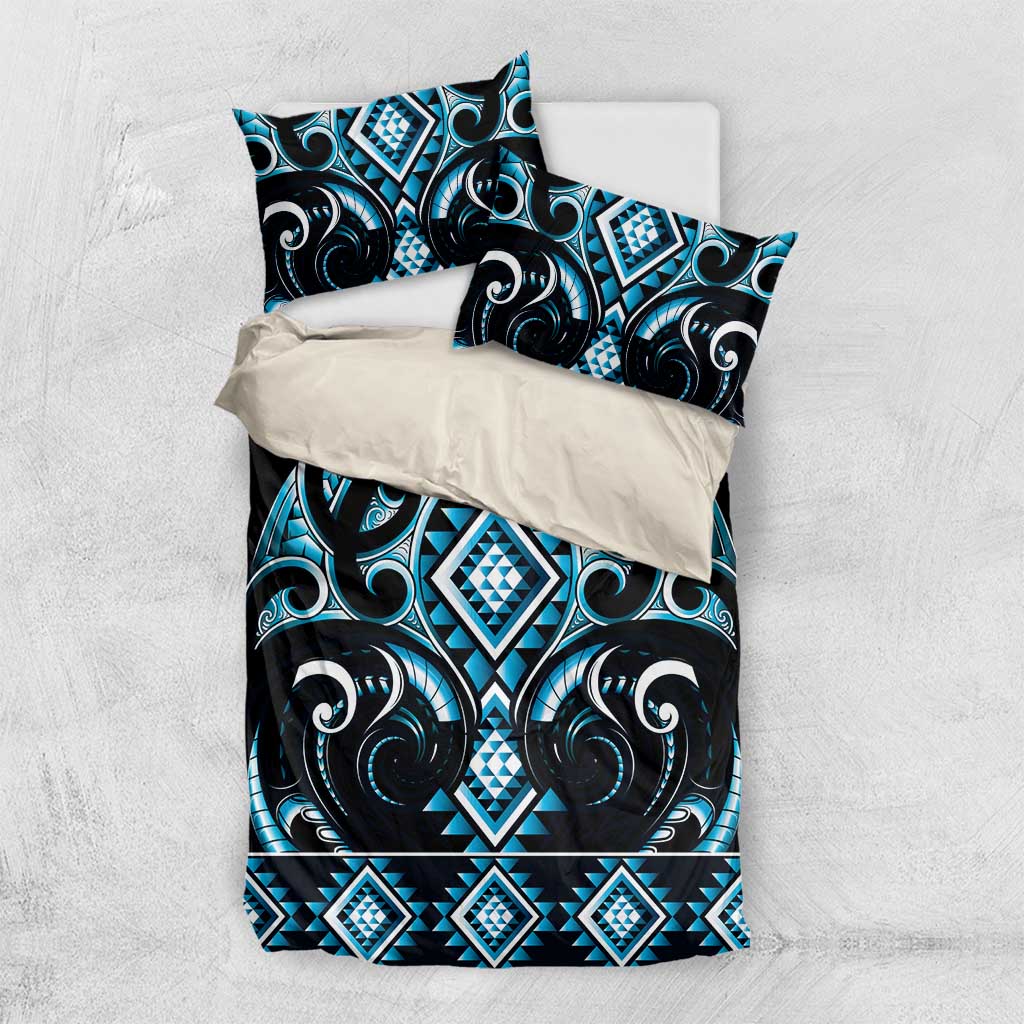 Blue Ngaru Taniko With Aotearoa Maori Tattoo Bedding Set