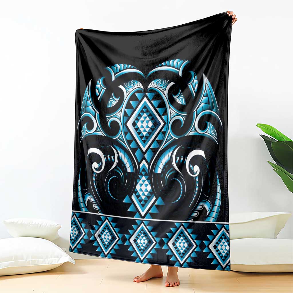Blue Ngaru Taniko With Aotearoa Maori Tattoo Blanket