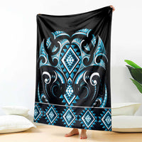 Blue Ngaru Taniko With Aotearoa Maori Tattoo Blanket