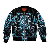 Blue Ngaru Taniko With Aotearoa Maori Tattoo Bomber Jacket LT14 Unisex Blue - Polynesian Pride