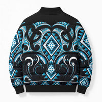 Blue Ngaru Taniko With Aotearoa Maori Tattoo Bomber Puffer Jacket LT14 - Polynesian Pride