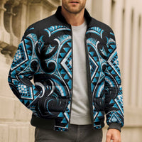 Blue Ngaru Taniko With Aotearoa Maori Tattoo Bomber Puffer Jacket LT14 - Polynesian Pride