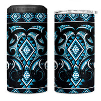 Blue Ngaru Taniko With Aotearoa Maori Tattoo 4 in 1 Can Cooler Tumbler LT14 One Size: 16 oz Blue - Polynesian Pride