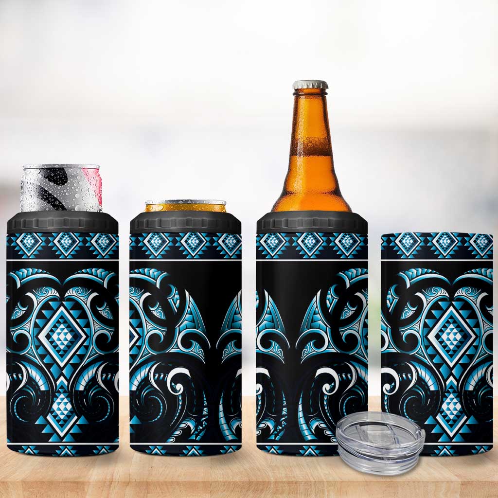 Blue Ngaru Taniko With Aotearoa Maori Tattoo 4 in 1 Can Cooler Tumbler LT14 - Polynesian Pride