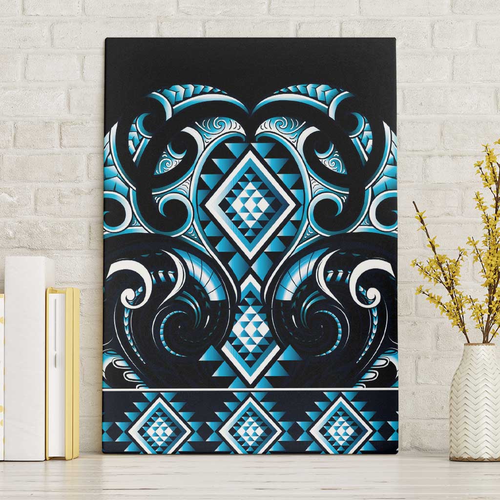 Blue Ngaru Taniko With Aotearoa Maori Tattoo Canvas Wall Art
