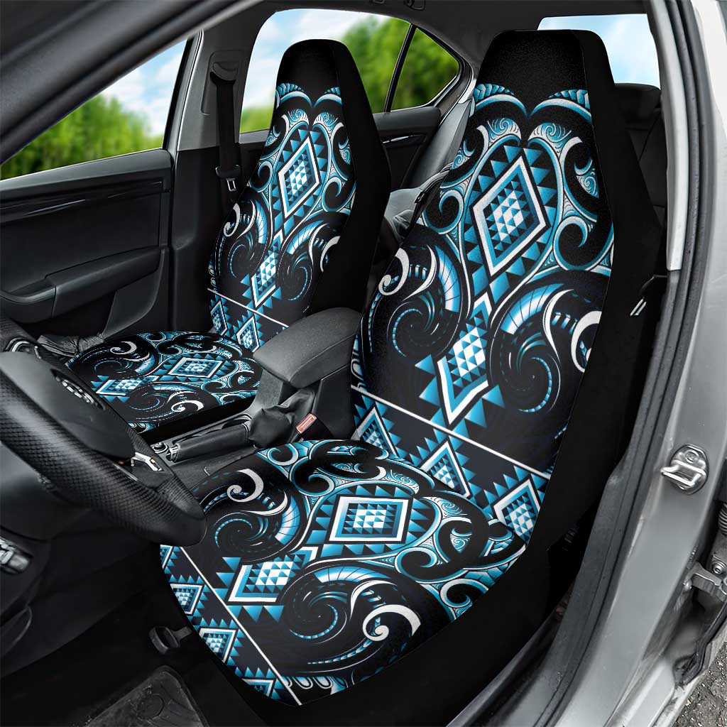 Blue Ngaru Taniko With Aotearoa Maori Tattoo Car Seat Cover