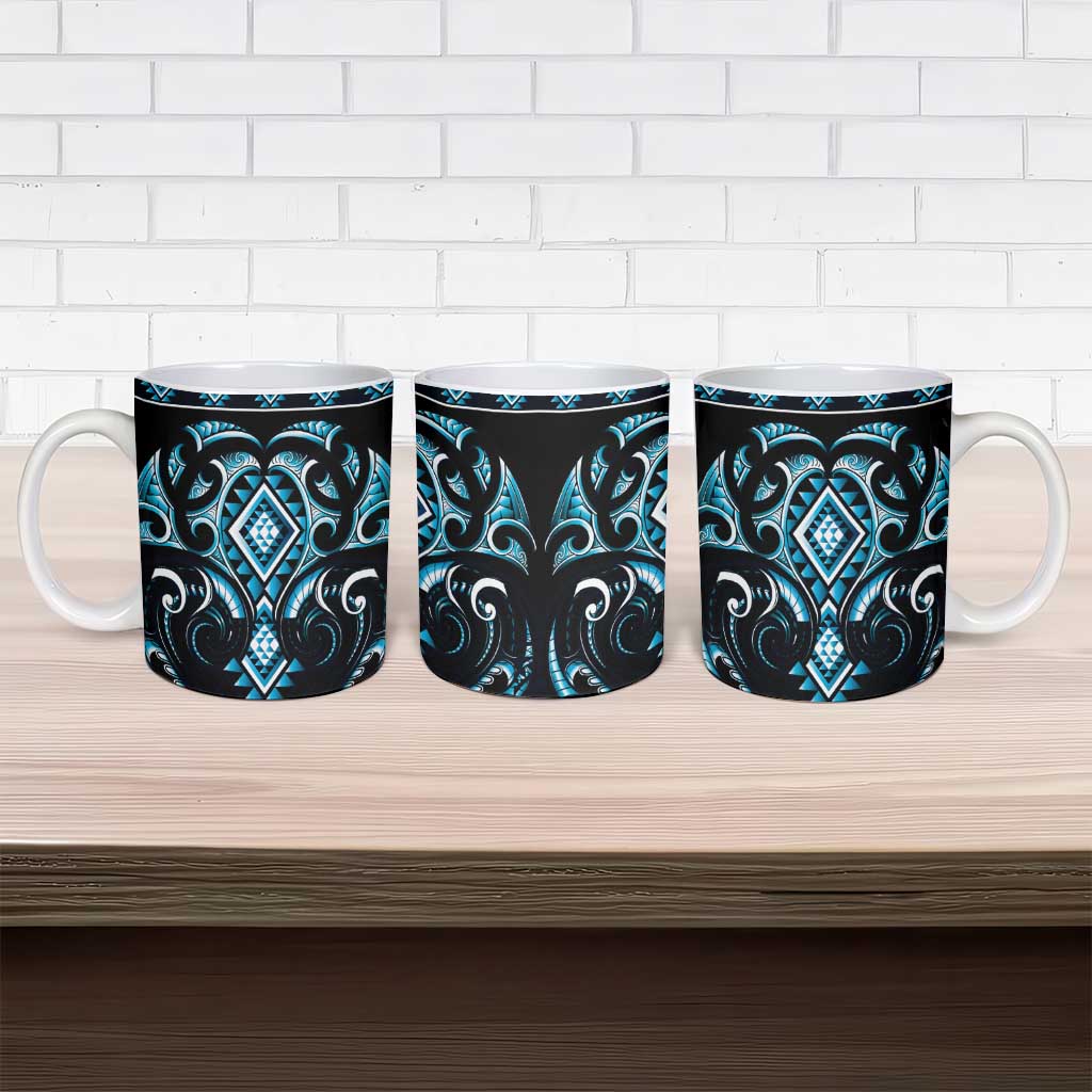 Blue Ngaru Taniko With Aotearoa Maori Tattoo Ceramic Mug - Polynesian Pride