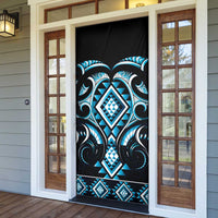 Blue Ngaru Taniko With Aotearoa Maori Tattoo Door Cover - Polynesian Pride