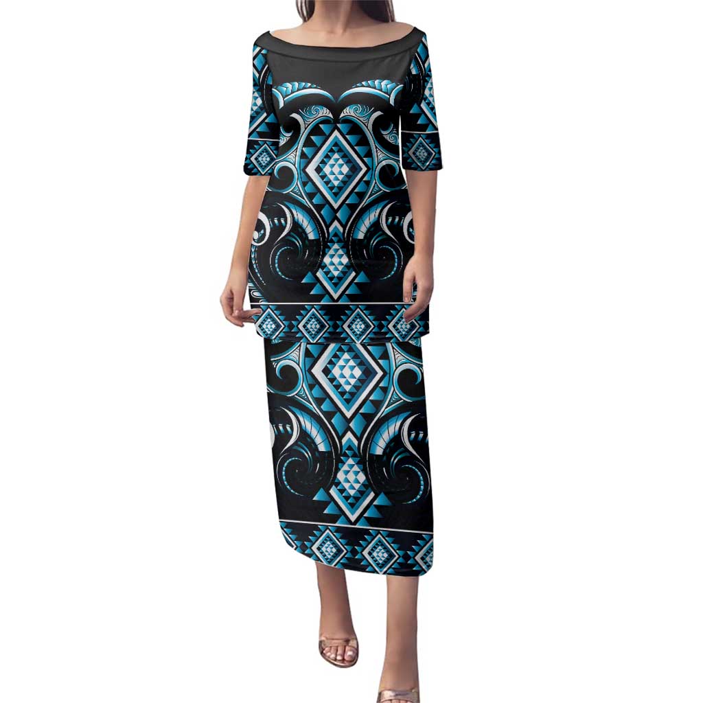 Blue Ngaru Taniko With Aotearoa Maori Tattoo Family Matching Puletasi and Hawaiian Shirt