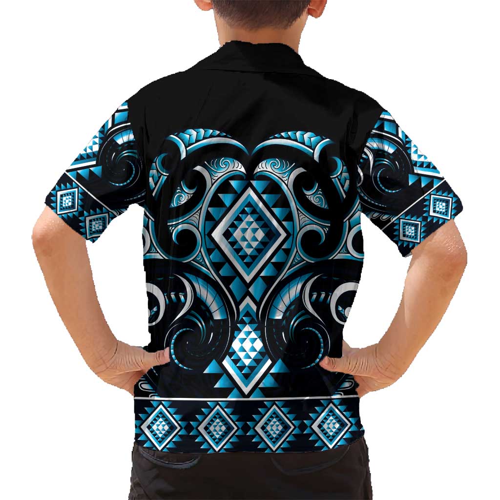 Blue Ngaru Taniko With Aotearoa Maori Tattoo Family Matching Tank Maxi Dress and Hawaiian Shirt LT14 - Polynesian Pride