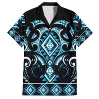 Blue Ngaru Taniko With Aotearoa Maori Tattoo Family Matching Tank Maxi Dress and Hawaiian Shirt LT14 Dad's Shirt - Short Sleeve Blue - Polynesian Pride