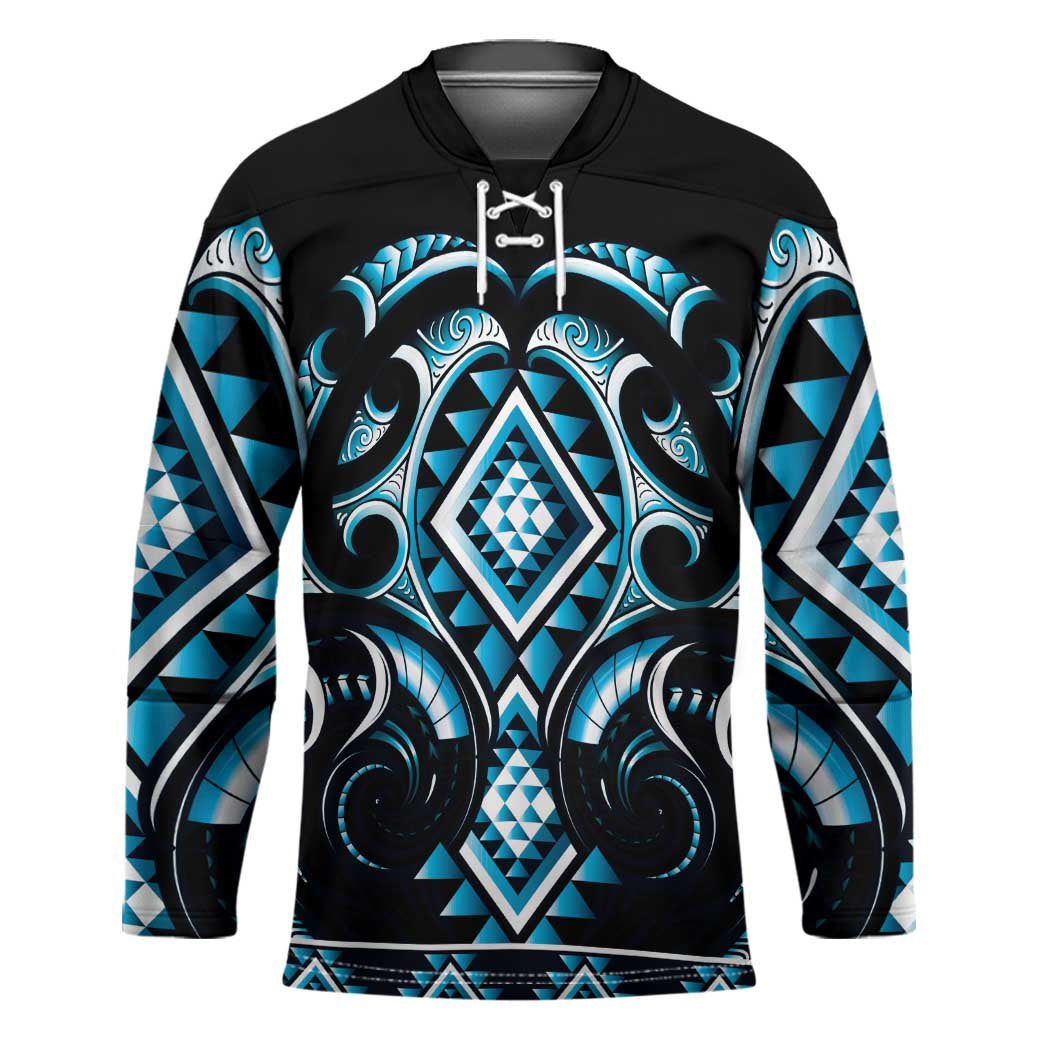 Blue Ngaru Taniko With Aotearoa Maori Tattoo Hockey Jersey LT14 Unisex Blue - Polynesian Pride