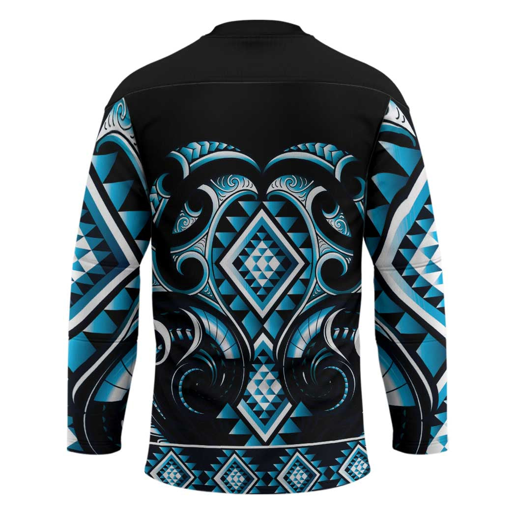 Blue Ngaru Taniko With Aotearoa Maori Tattoo Hockey Jersey LT14 - Polynesian Pride