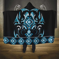 Blue Ngaru Taniko With Aotearoa Maori Tattoo Hooded Blanket