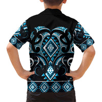 Blue Ngaru Taniko With Aotearoa Maori Tattoo Kid Hawaiian Shirt