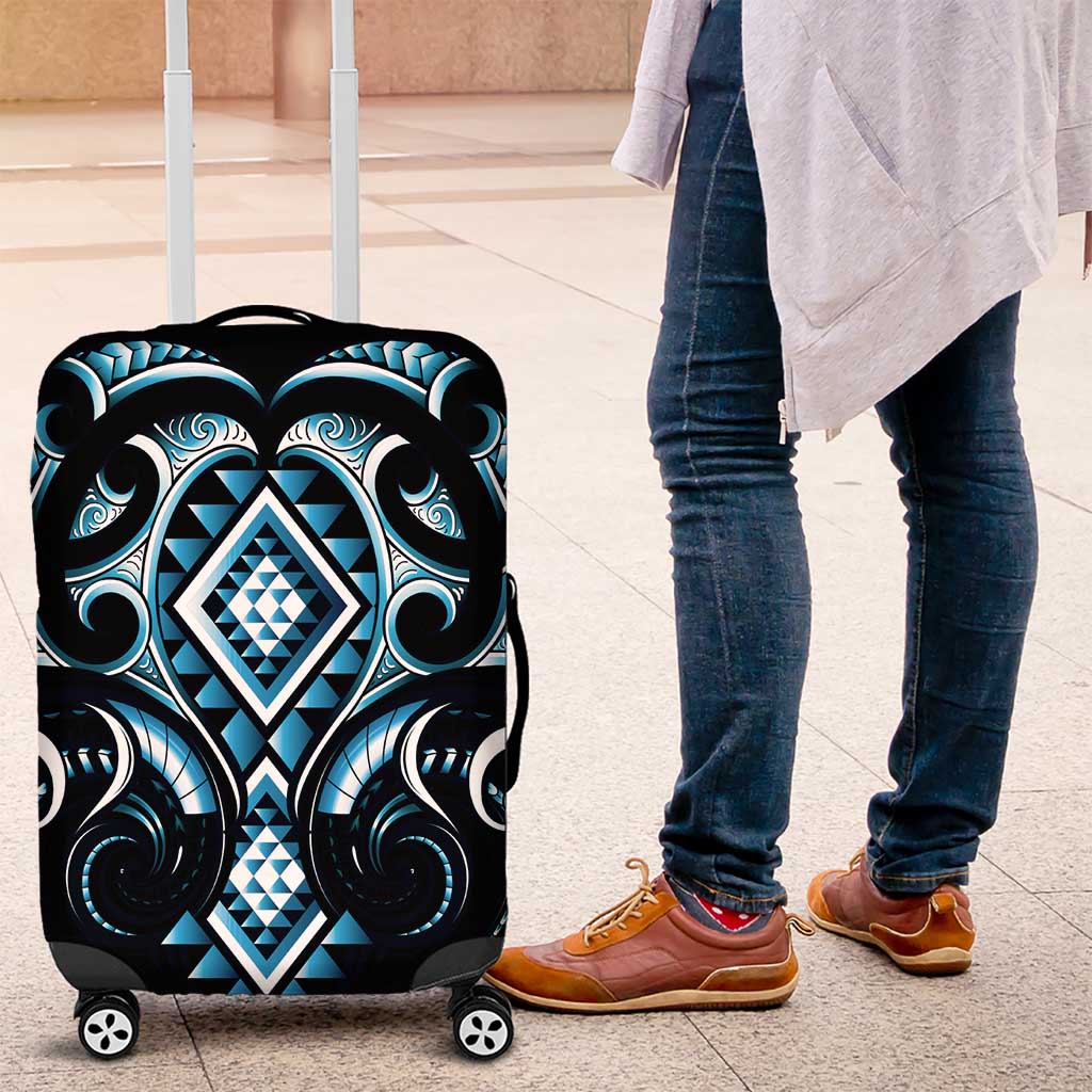 Blue Ngaru Taniko With Aotearoa Maori Tattoo Luggage Cover LT14 Blue - Polynesian Pride
