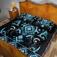 Blue Ngaru Taniko With Aotearoa Maori Tattoo Quilt Bed Set