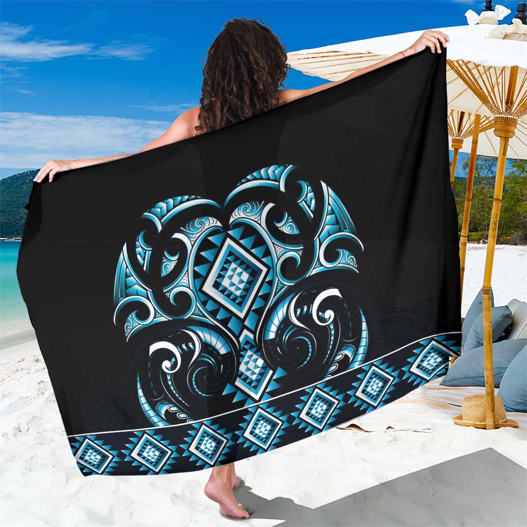 Blue Ngaru Taniko With Aotearoa Maori Tattoo Sarong LT14 One Size 44 x 66 inches Blue - Polynesian Pride