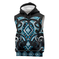 Blue Ngaru Taniko With Aotearoa Maori Tattoo Sleeveless Hoodie LT14 Blue - Polynesian Pride