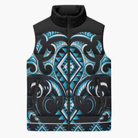 Blue Ngaru Taniko With Aotearoa Maori Tattoo Sleeveless Puffer Jacket LT14 Unisex Blue - Polynesian Pride