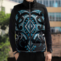 Blue Ngaru Taniko With Aotearoa Maori Tattoo Sleeveless Puffer Jacket LT14 - Polynesian Pride